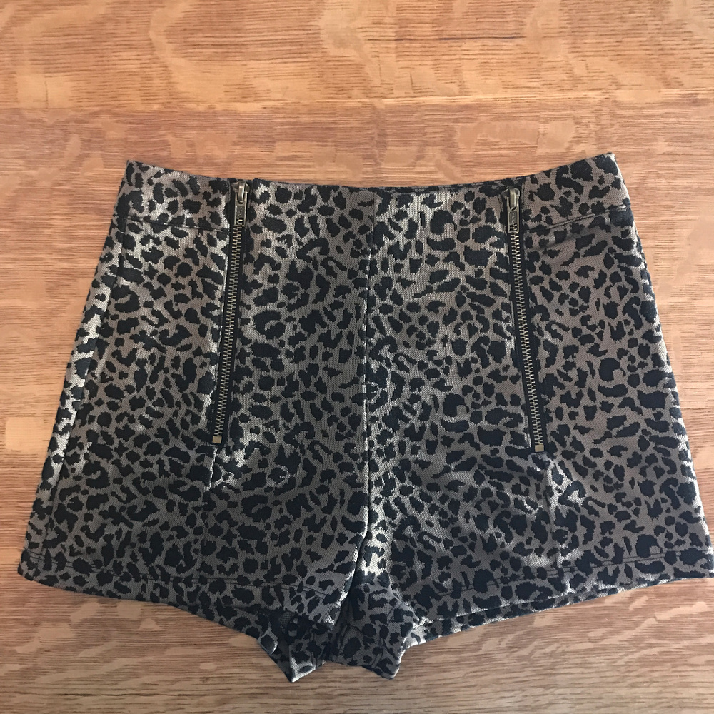 Lucca Couture Leopard Print Shorts w/ Zippers